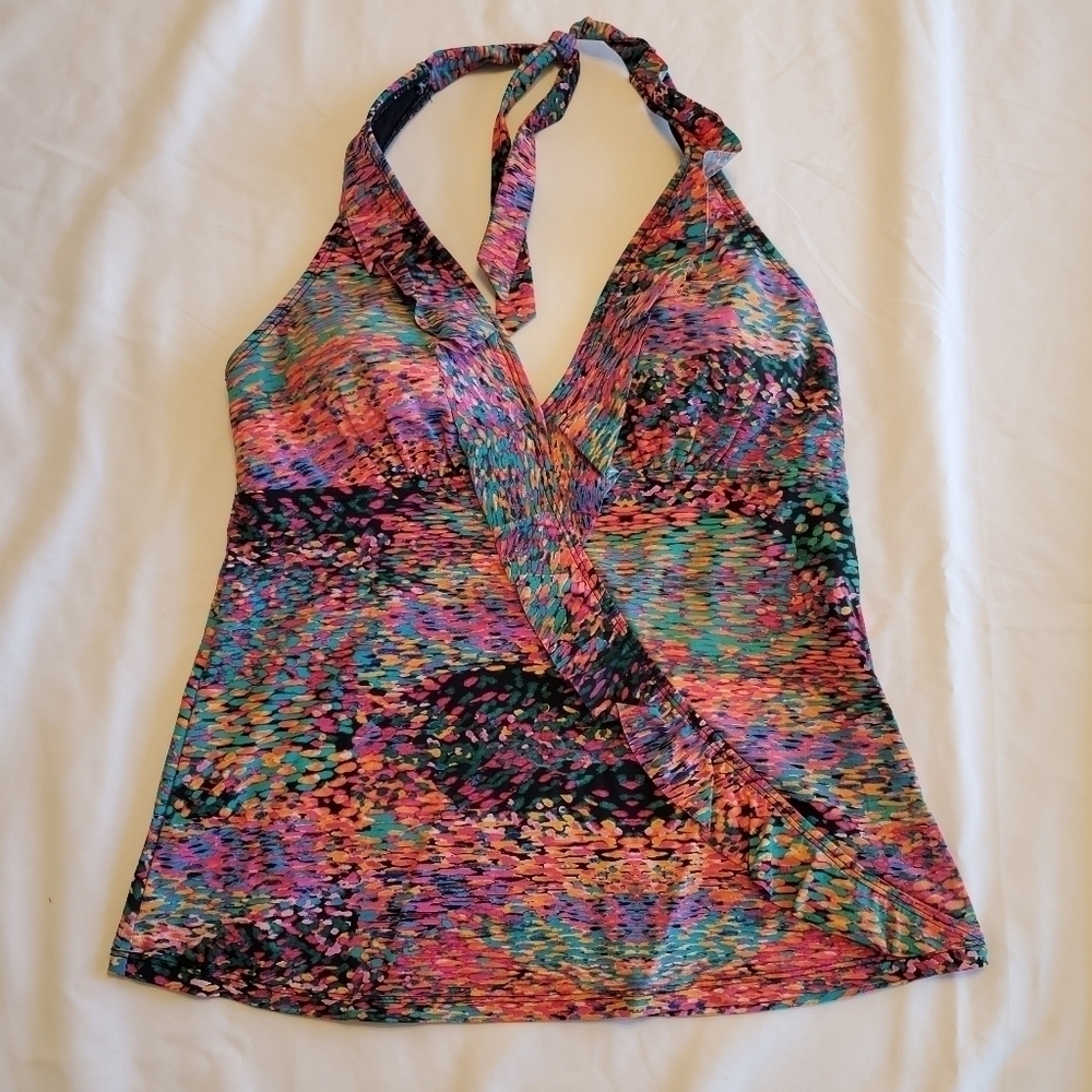 Assets by SPANX Ruffle Halter Tankini Swim Top Size Medium